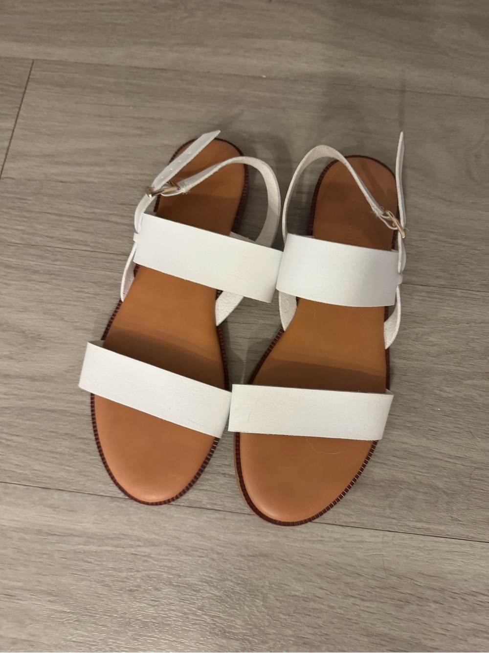 Women’s White Double-Strap Ankle Buckle Sandals